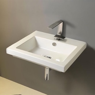 Bathroom Sink Rectangular White Ceramic Wall Mounted or Drop In Sink Tecla CAN01011
